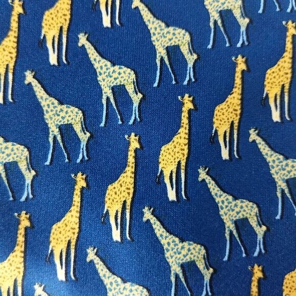 Parquet Giraffe Zoo Animal Print Blue Gold Novelty Necktie - Picture 2 of 8